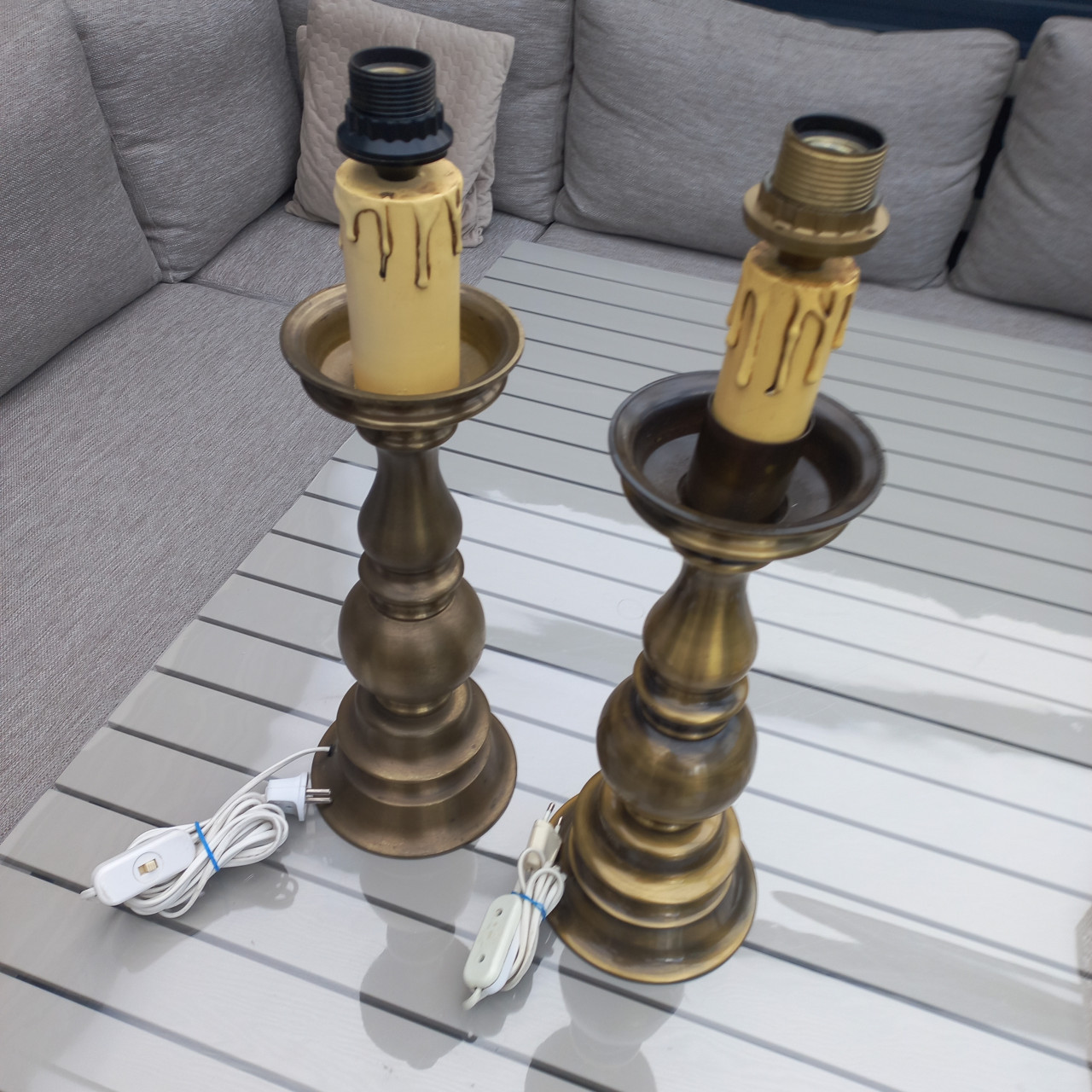 2 x  Zwaare Tafel lampen koperen kandelaar.