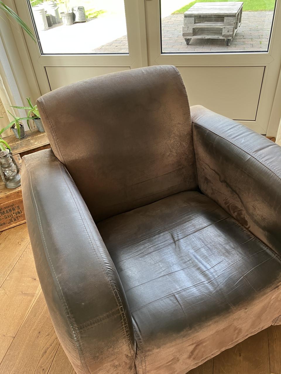 Leren fauteuil / loveseat cognac