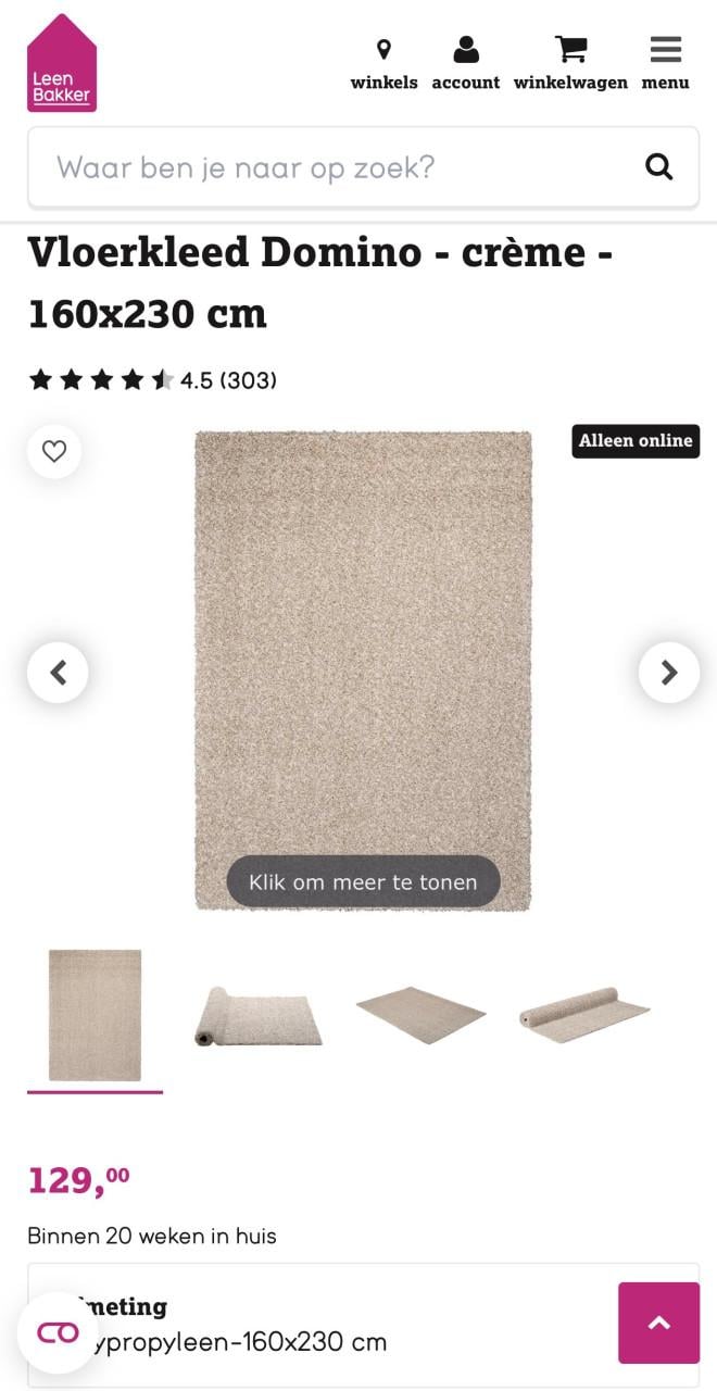 Vloerkleed Domino crème 160x230 cm. Van 2024 nieuwprijs €130,-