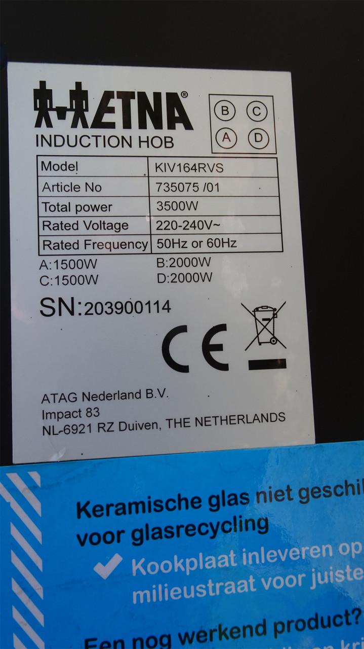 Inductie kookplaat (opbouw) Etna/Atag