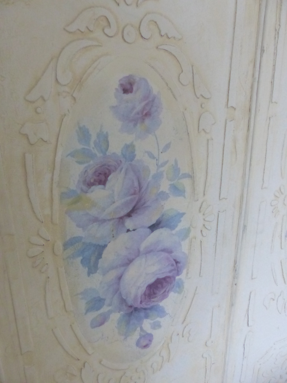 Kamesscherm brokant roomdivider bloemen geschilderd hout zwaar 40(3x)x180