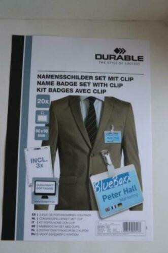 Congresspeldenset met clip €.12,50 Merk: Durable 20 stuks 60x90 mm 3 vel A4