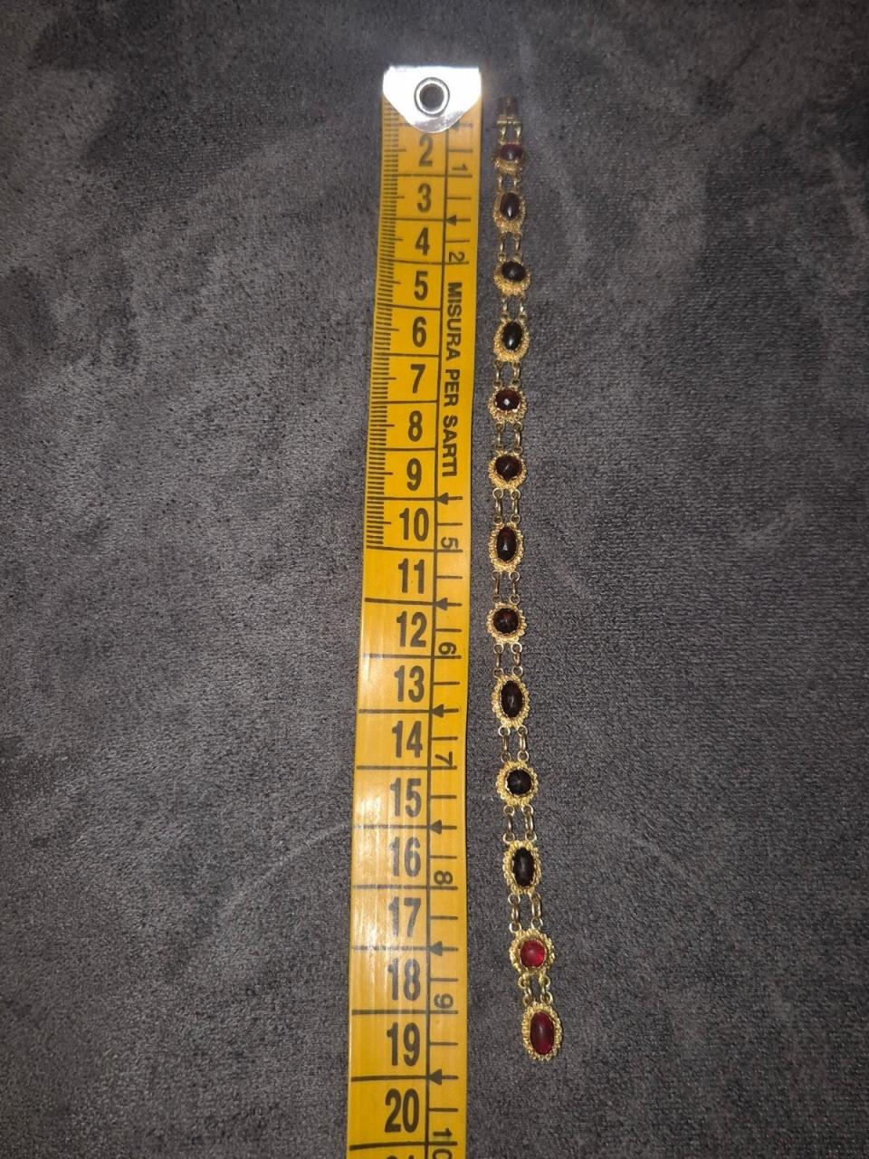 Antiek granaat bootjes armband 19cm. 14 karaats