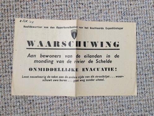 Strooibiljet WO II evacuatie zeeuwse eilandbewoners