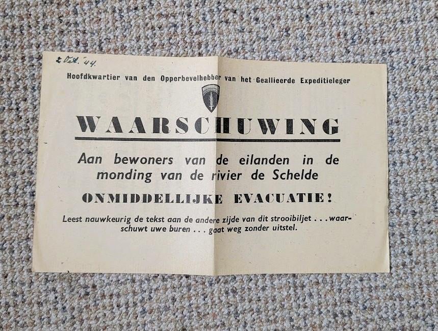 Strooibiljet WO II evacuatie zeeuwse eilandbewoners