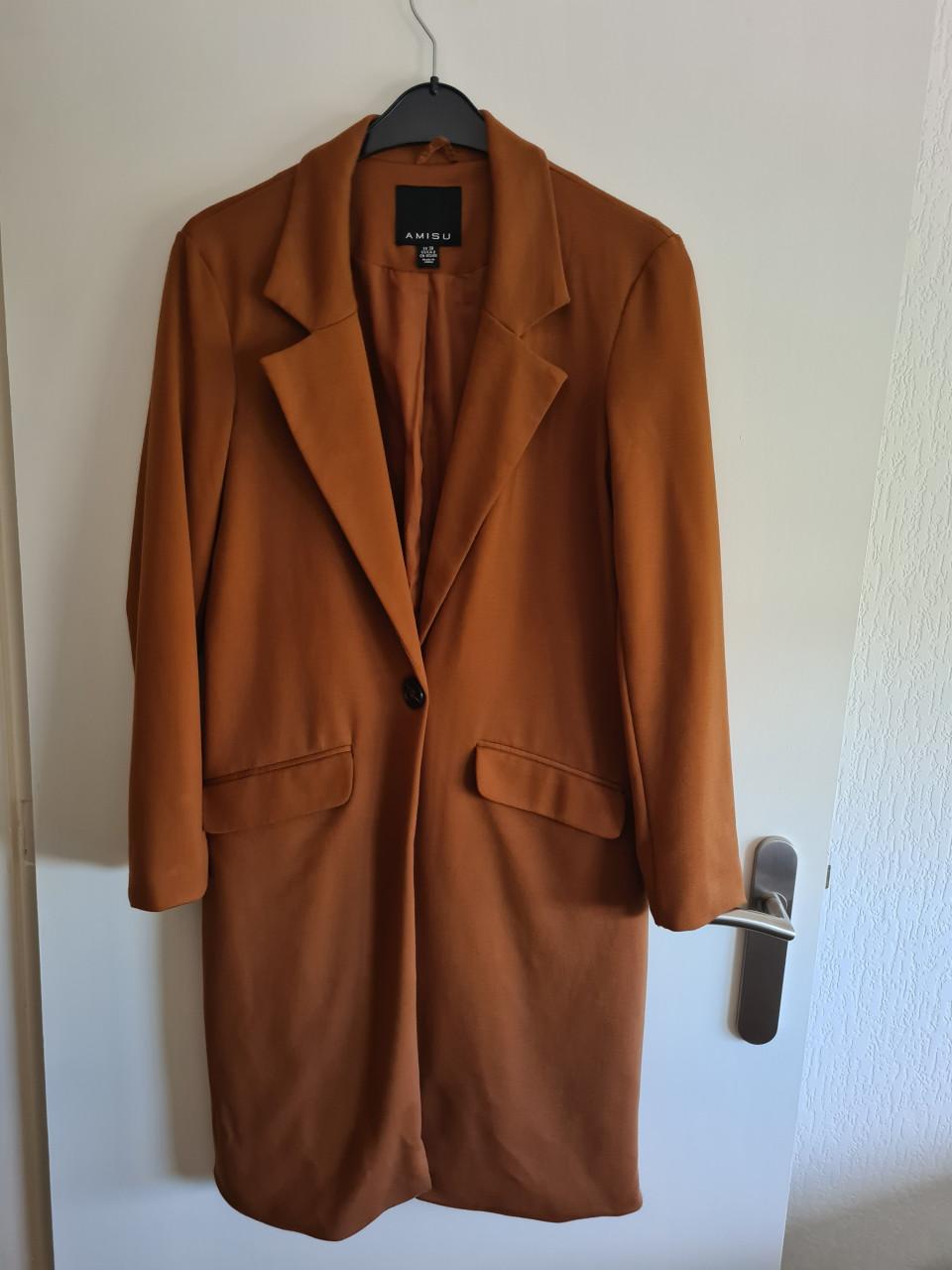 AMISU Lange Blazer/Jas - Bruin - Maat 38 (M)