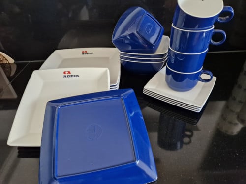 Adria servies, blauw/wit