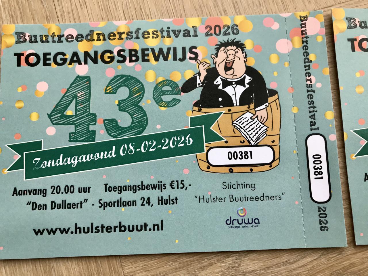 Twee toegangsbewijzen Hulster Buut zondagavond 8 februari 2026