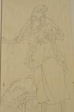 Mooie Chinese tekening ca. 1900 (7) deels geinkt.