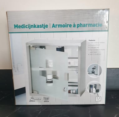 Nieuw RVS medicijnkastje met glazen deur 30x12.5x30 in verpakking