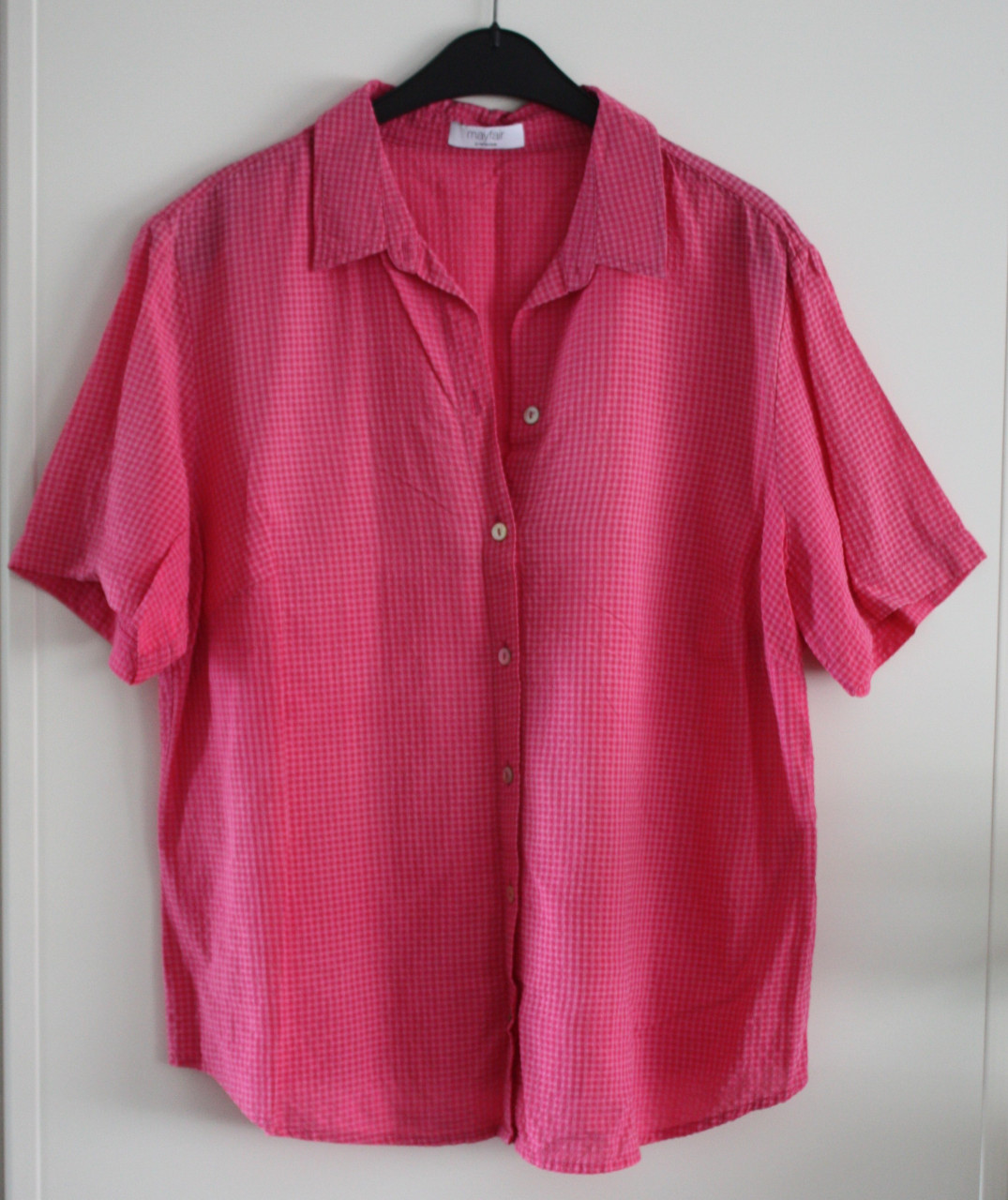 Roze geblokte blouse maar 46