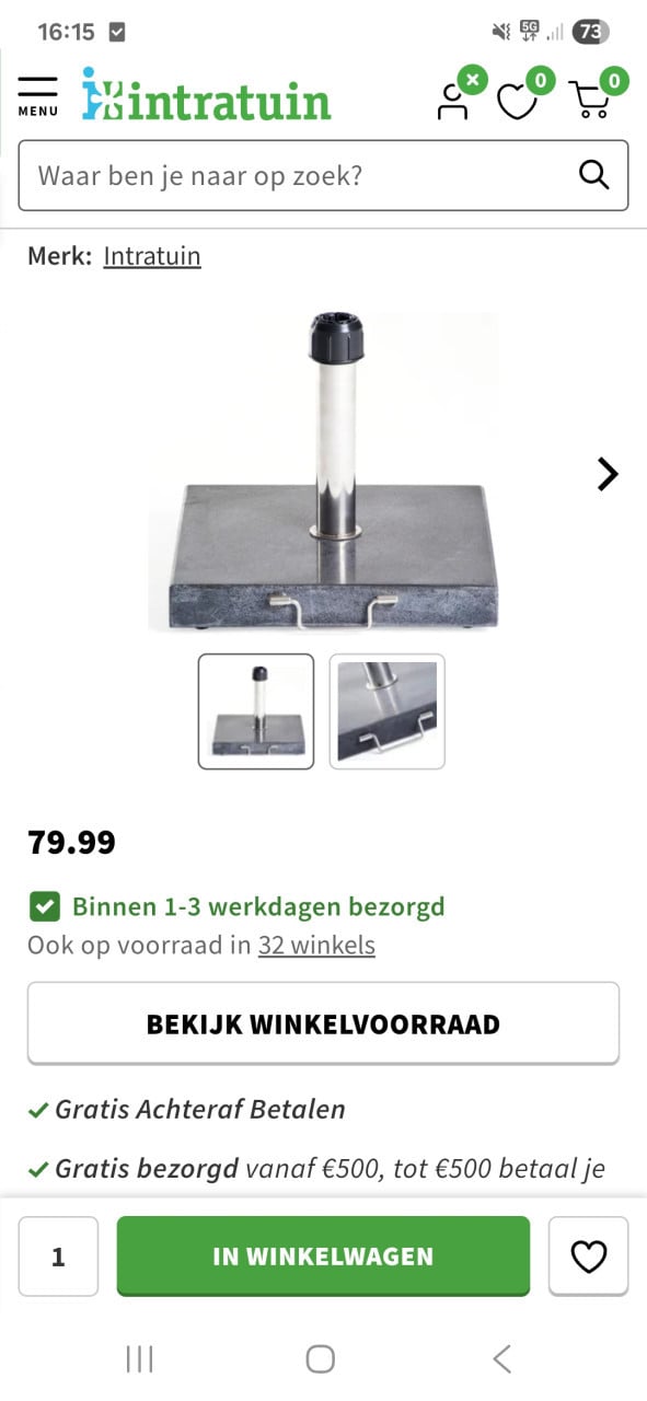 Parasol inclusief zware voet