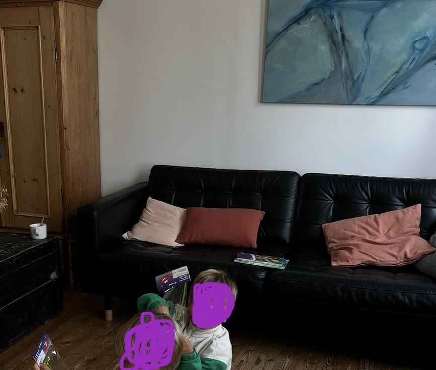 IKEA Landskrona 3-zits bank + voetenbank - zwart leer