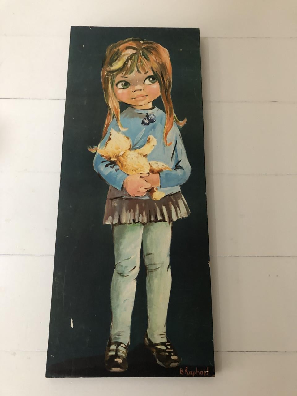 Leuke vintage prent op hout van B. Raphael