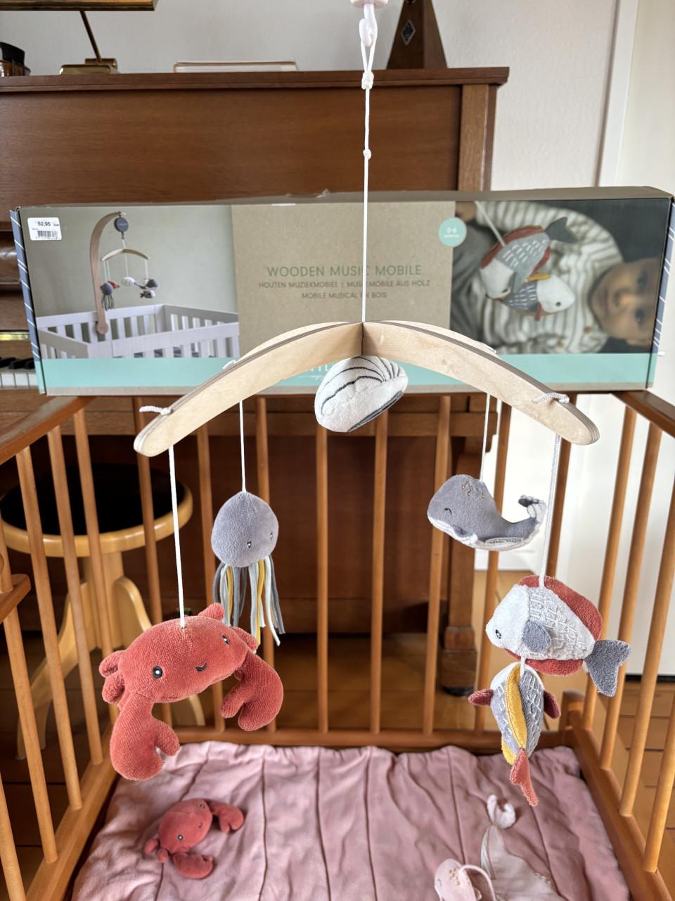 Little Dutch baby-boxkleed, roze, ocean, plus LD muziek-mobiel, ocean