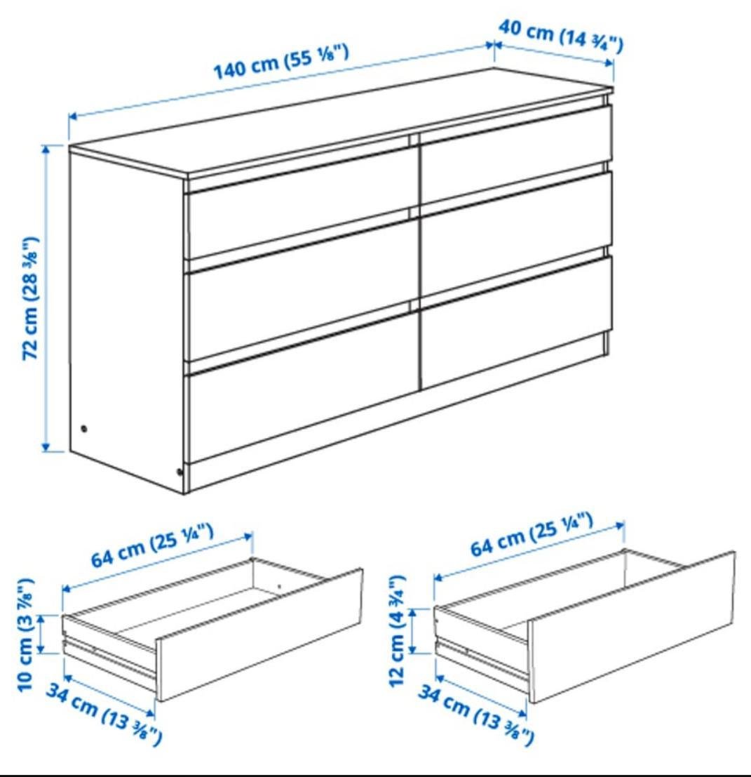Ikea Kullen 6 ladenkast wit, 140x72 cm
