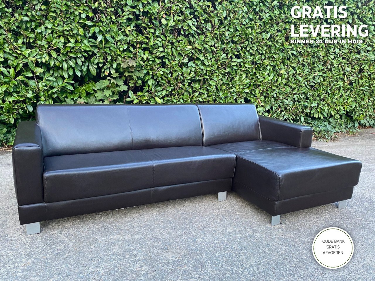 GRATIS LEVERING HEEL NL Montel Bruin Echt Leer Hoekbank