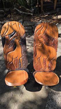 Houten stoelen met sculpturen - Uniek!