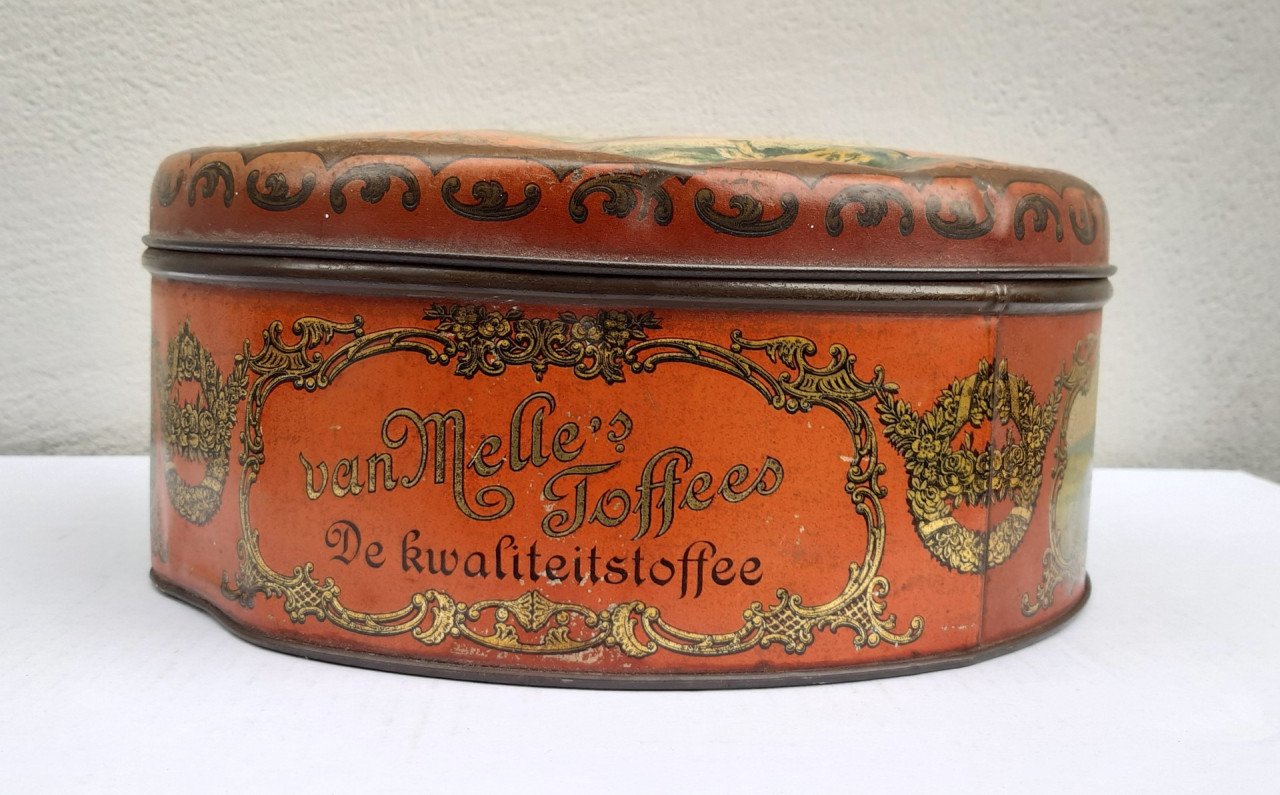Blik van Melle's toffees, superieure kwaliteit,winkelblik