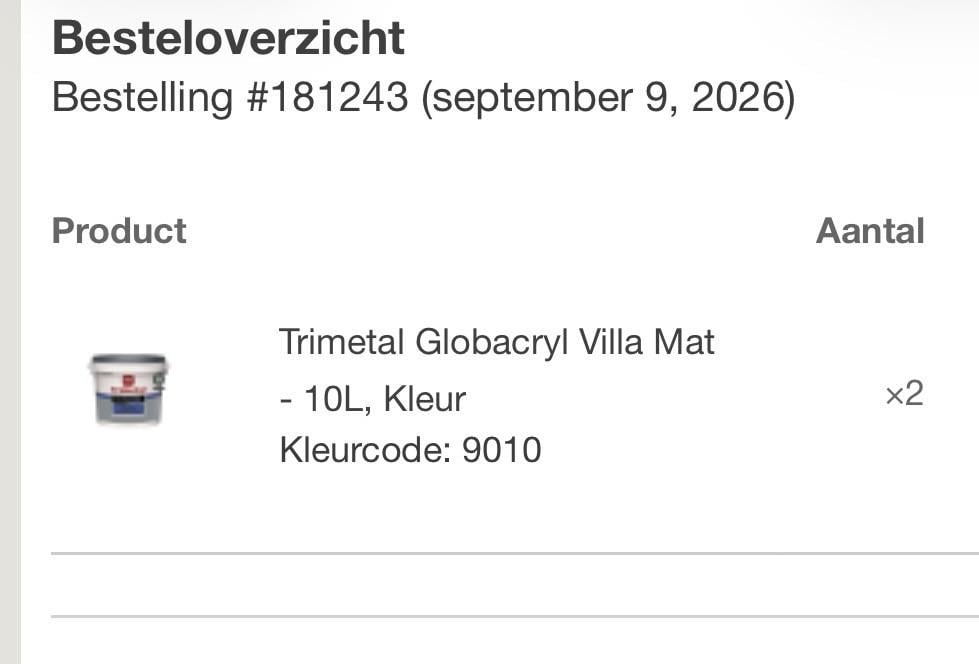 Gevelverf Trimetal Globacryl Villa mat, kleur 9010, 2 emmers van 10L