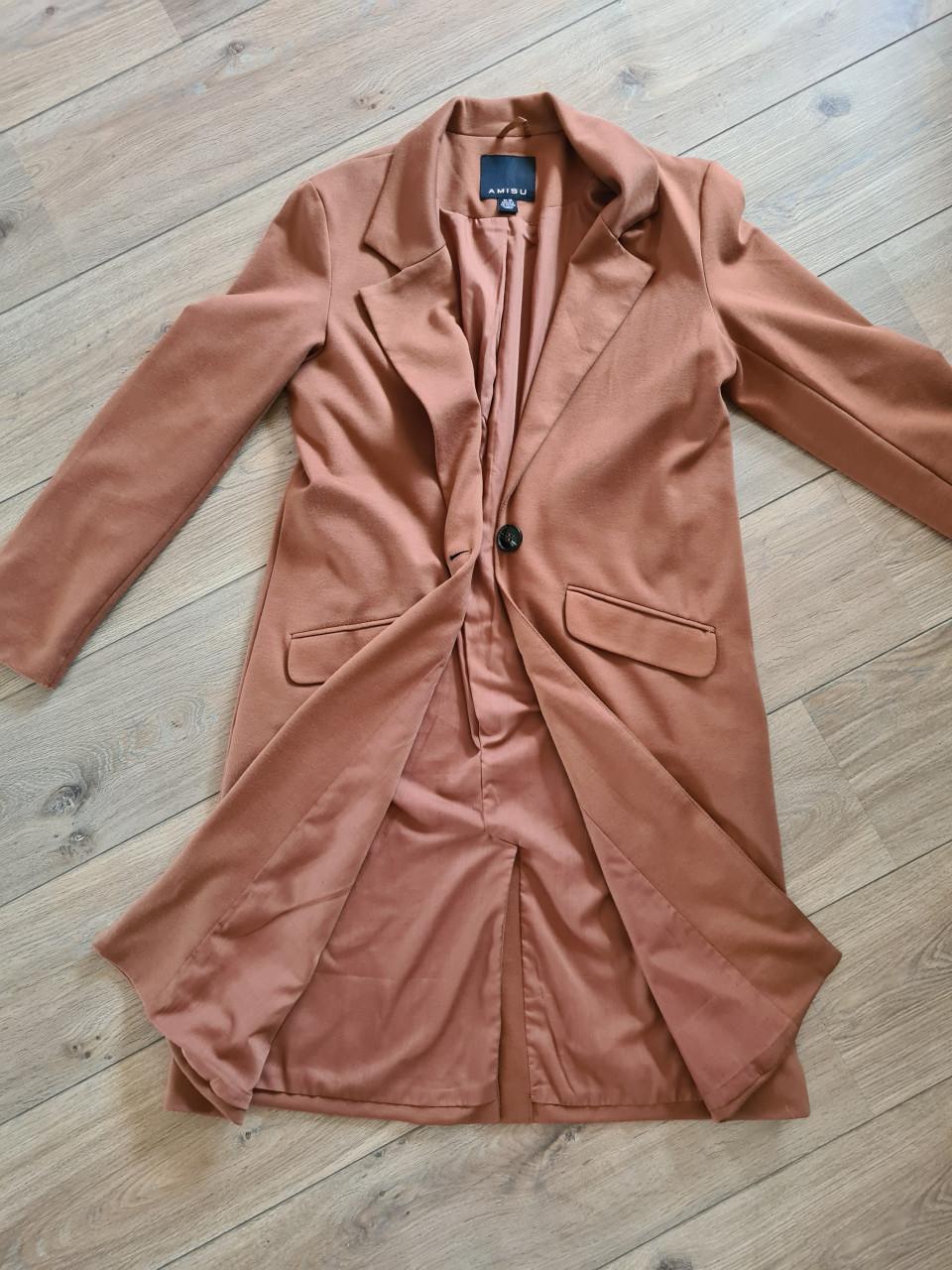 AMISU Lange Blazer/Jas - Bruin - Maat 38 (M)