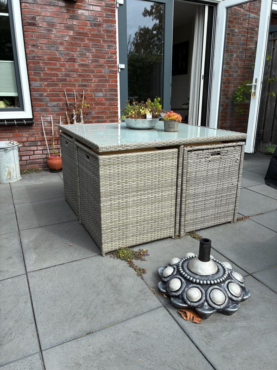 Tuinset metaal met wicker met 8 stoelen, beige