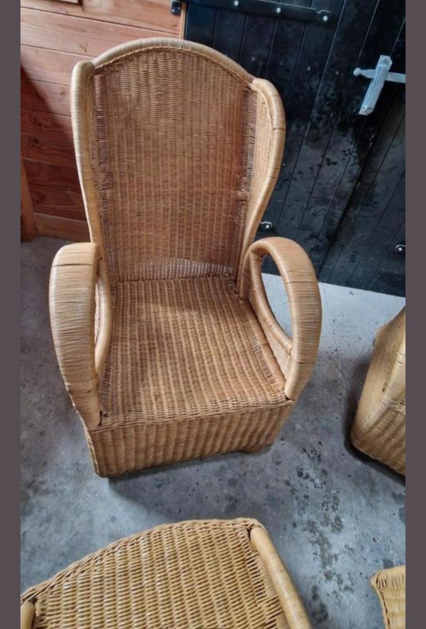 2 Rotan tuinstoelen met 2 hockers