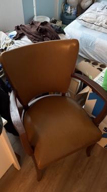 Vintage fauteuil/stoel cognac leer/hout