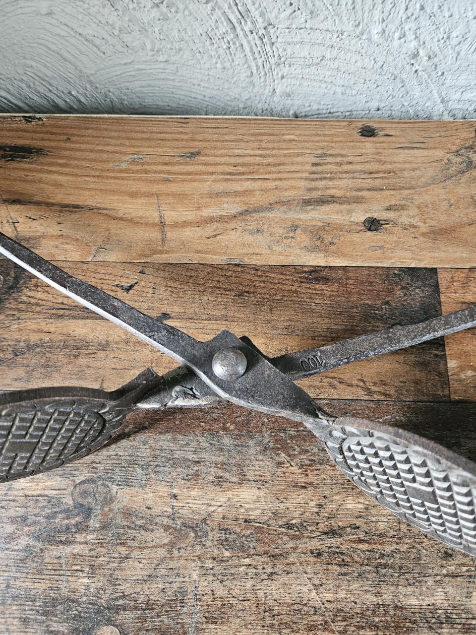 Antieke wafelijzer, gietijzer voor open vuur, unieke patroon