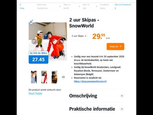 4 Snowworld 2 uurs vouchers / tickets