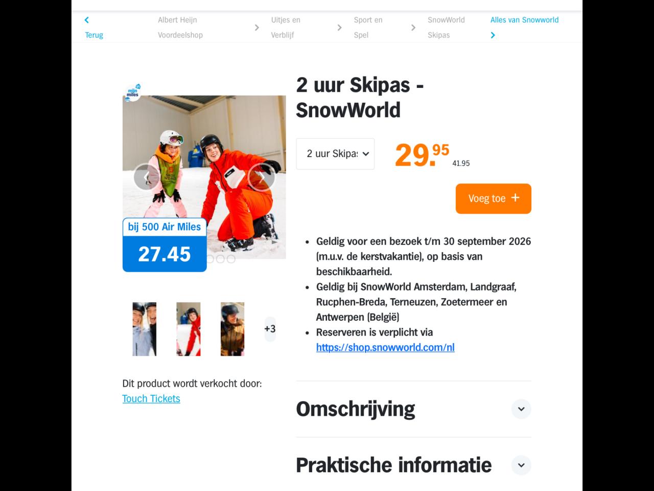 4 Snowworld 2 uurs vouchers / tickets