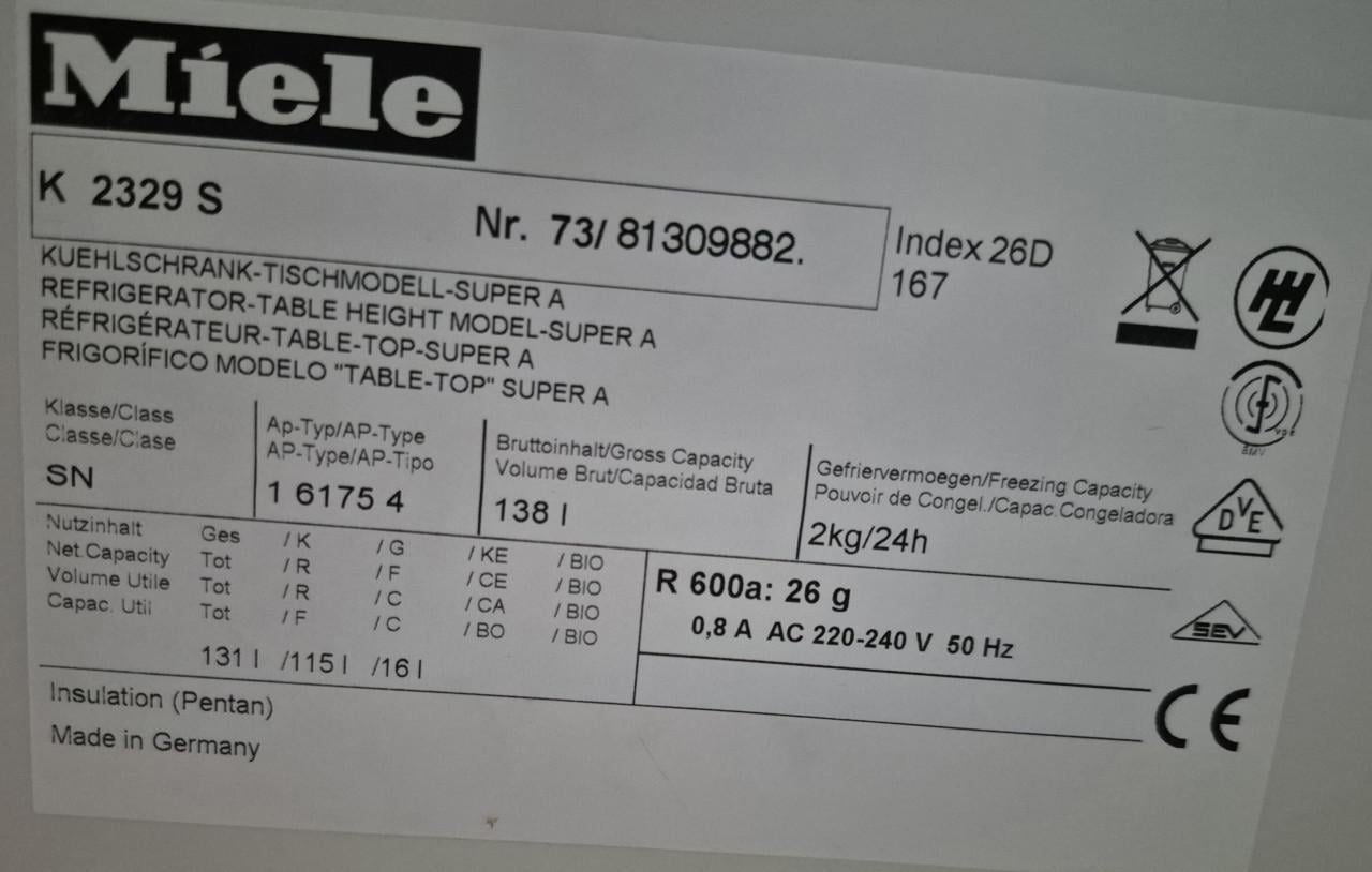 Miele tafelmodel koelkast K2329s