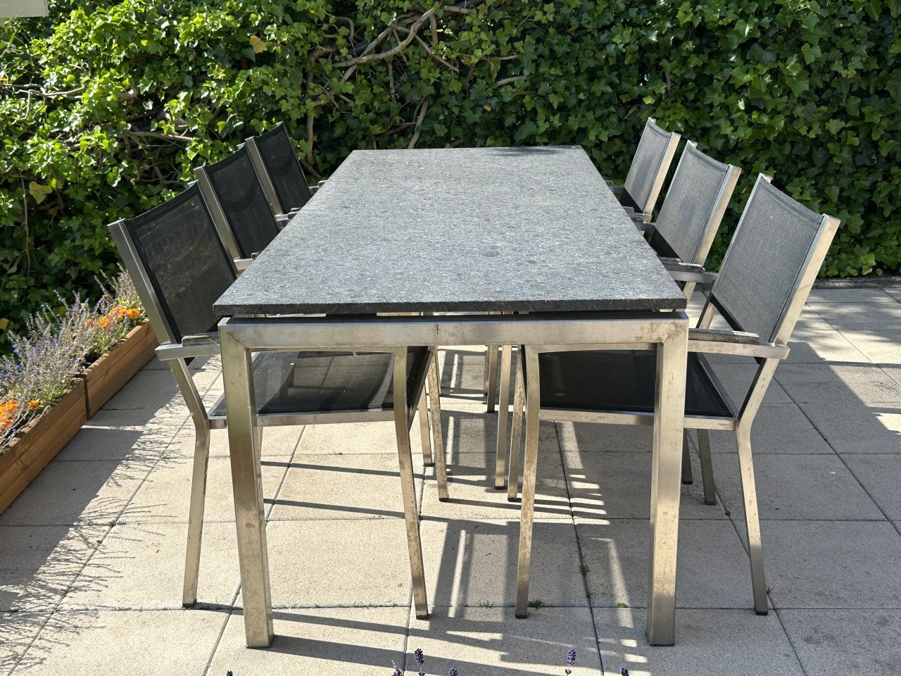 6 persoons tuinset - RVS met granieten blad