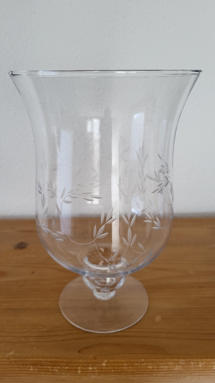Windlicht / vaas glas gegraveerd, h 22,5 cm