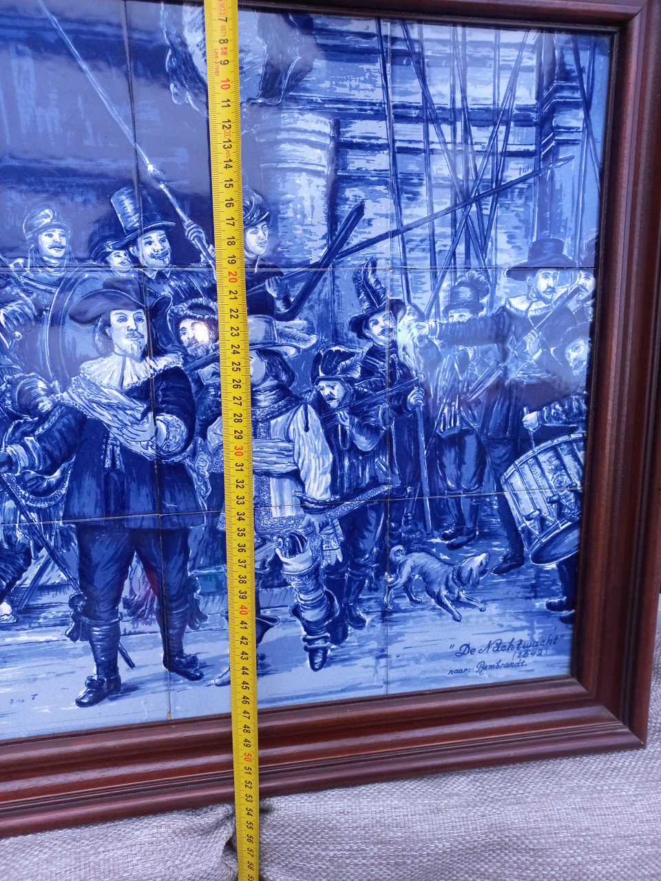 NACHTWACHT REMBRANDT-DELFTS BLAUW TEGELTABLEAU-SET VAN 16 TEGELS