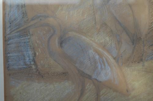 Leuke pastel '4 reigers' gesign. gedat. goede staat