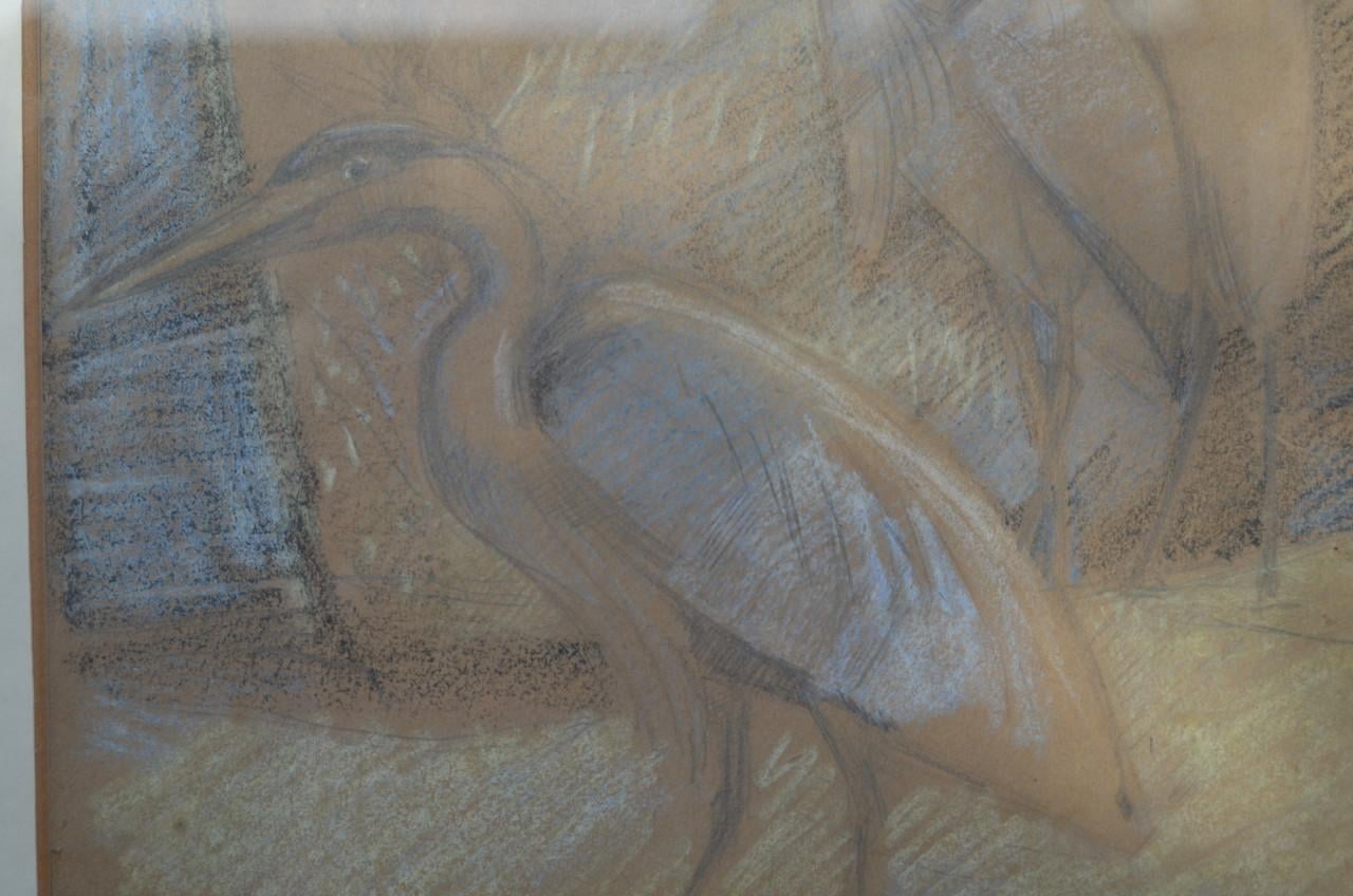 Leuke pastel '4 reigers' gesign. gedat. goede staat