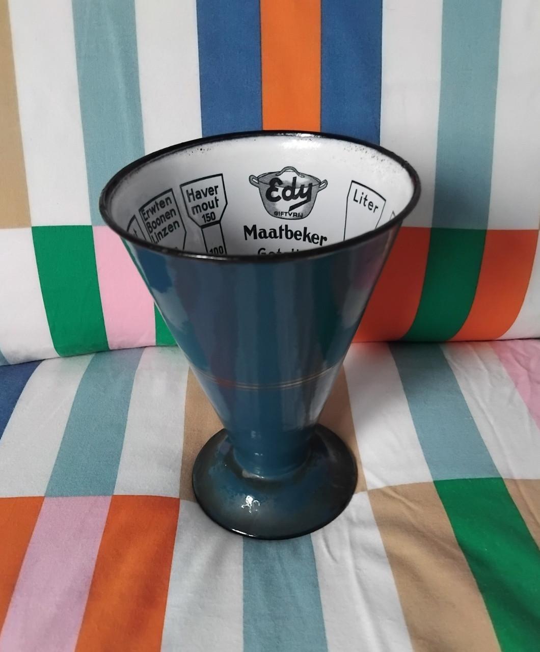 Emaille Vintage Edy Maatbeker Petrolblauw