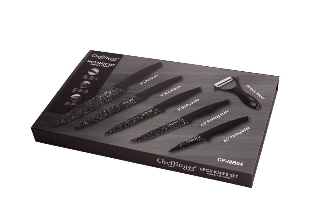 Luxe 6-delige Messenset met Marmeren Coating – Inclusief Magnetische Cadeau