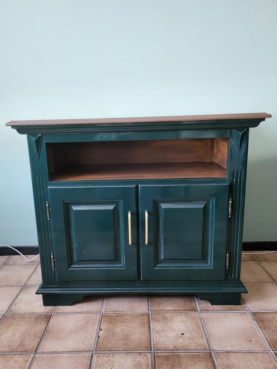 Eetkamer set vol eiken in antiek groen