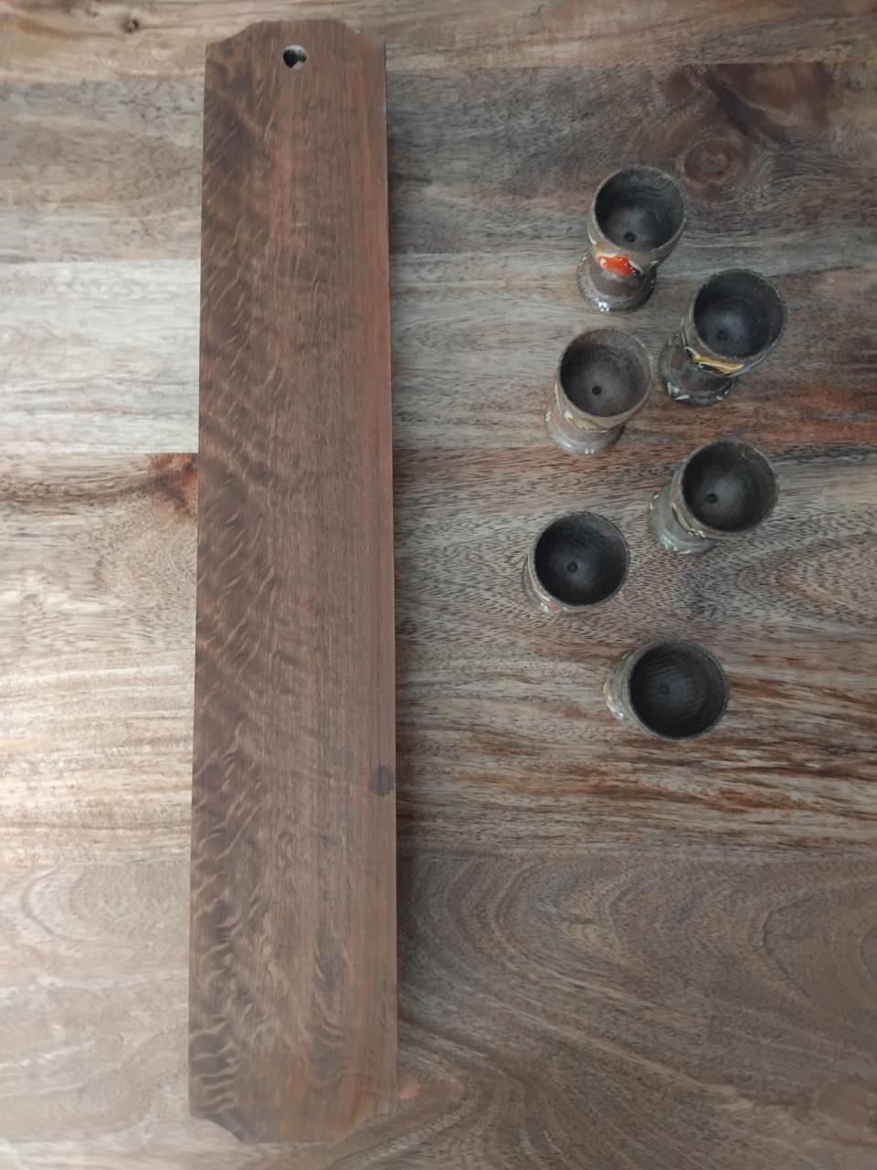 Vintage 6x Eierdopjes met wandhouder Hout