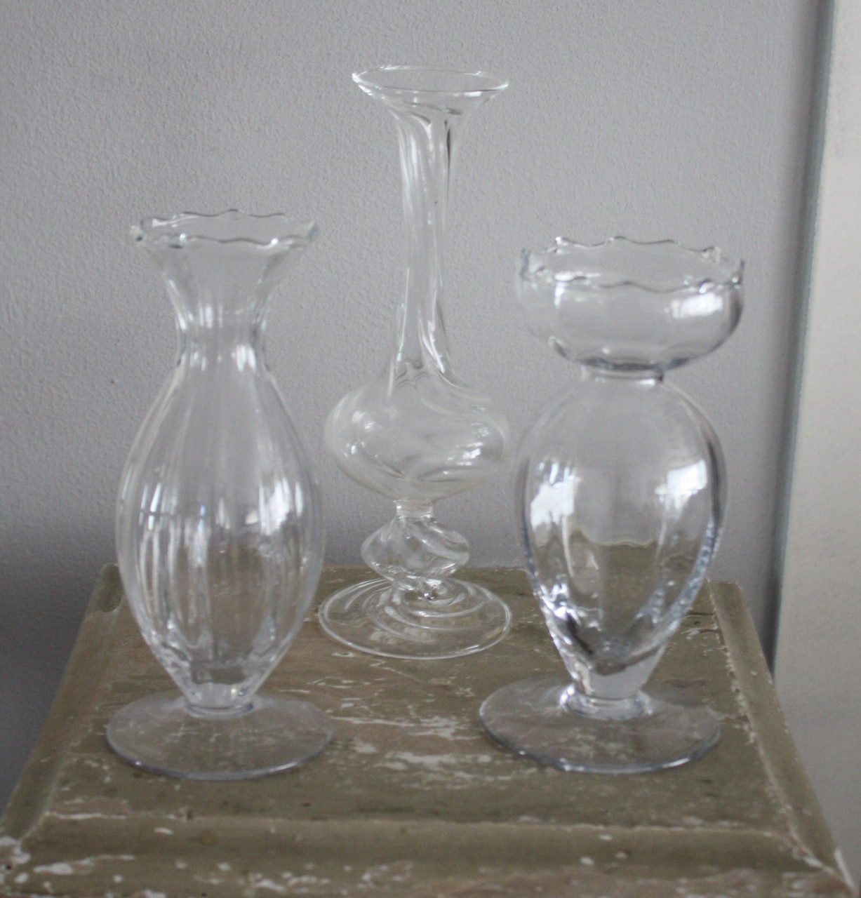Set van 3 transparante glzaen vaasjes