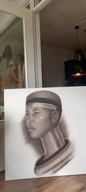 Groot zwart/wit schilderij...African Woman..