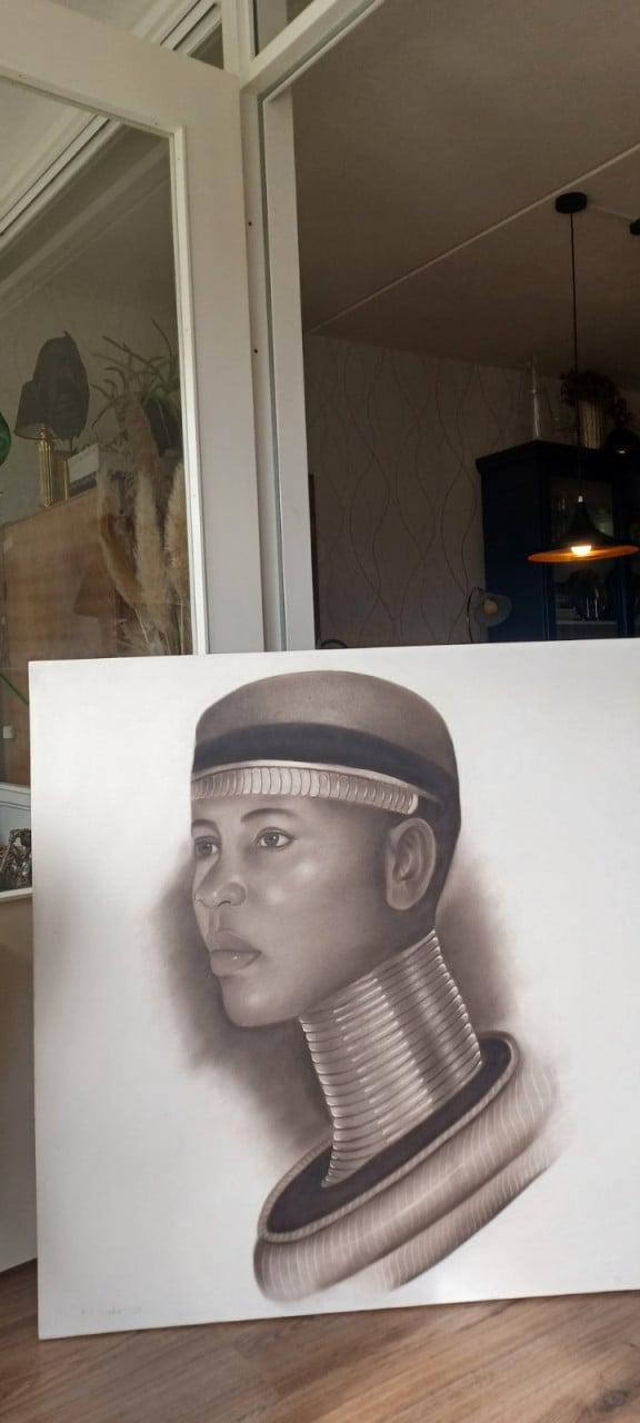 Groot zwart/wit schilderij...African Woman..
