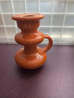 Oranje keramieken kandelaar met een craquelé glazuur, H12.5 Ø8.5-6.5 cm