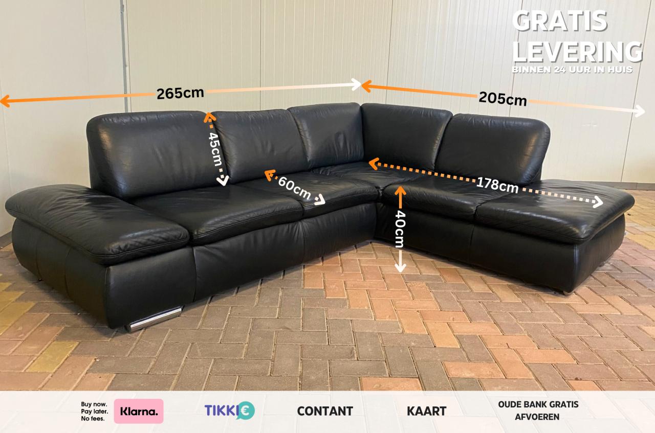 GRATIS LEVERING HEEL NL Mooie Zwarte Echt Leer Hoekbank