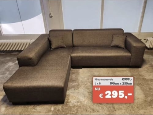 Hoekbank Bruin/Goud 3-Zits L190cm/B250cm