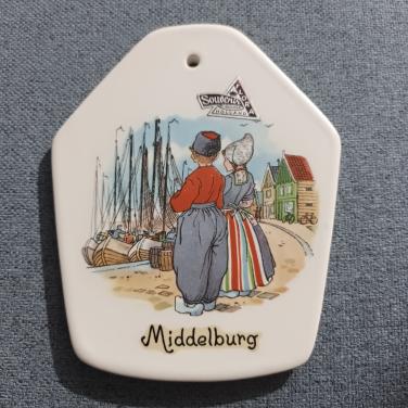 Keramieken tegeltje van Flora uit de jaren 1950/1960