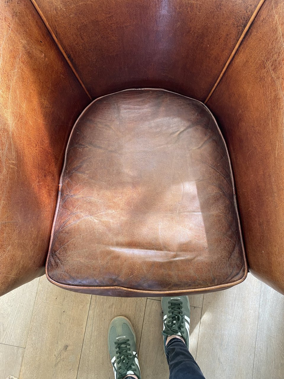 Set vintage schapenleren club fauteuils
