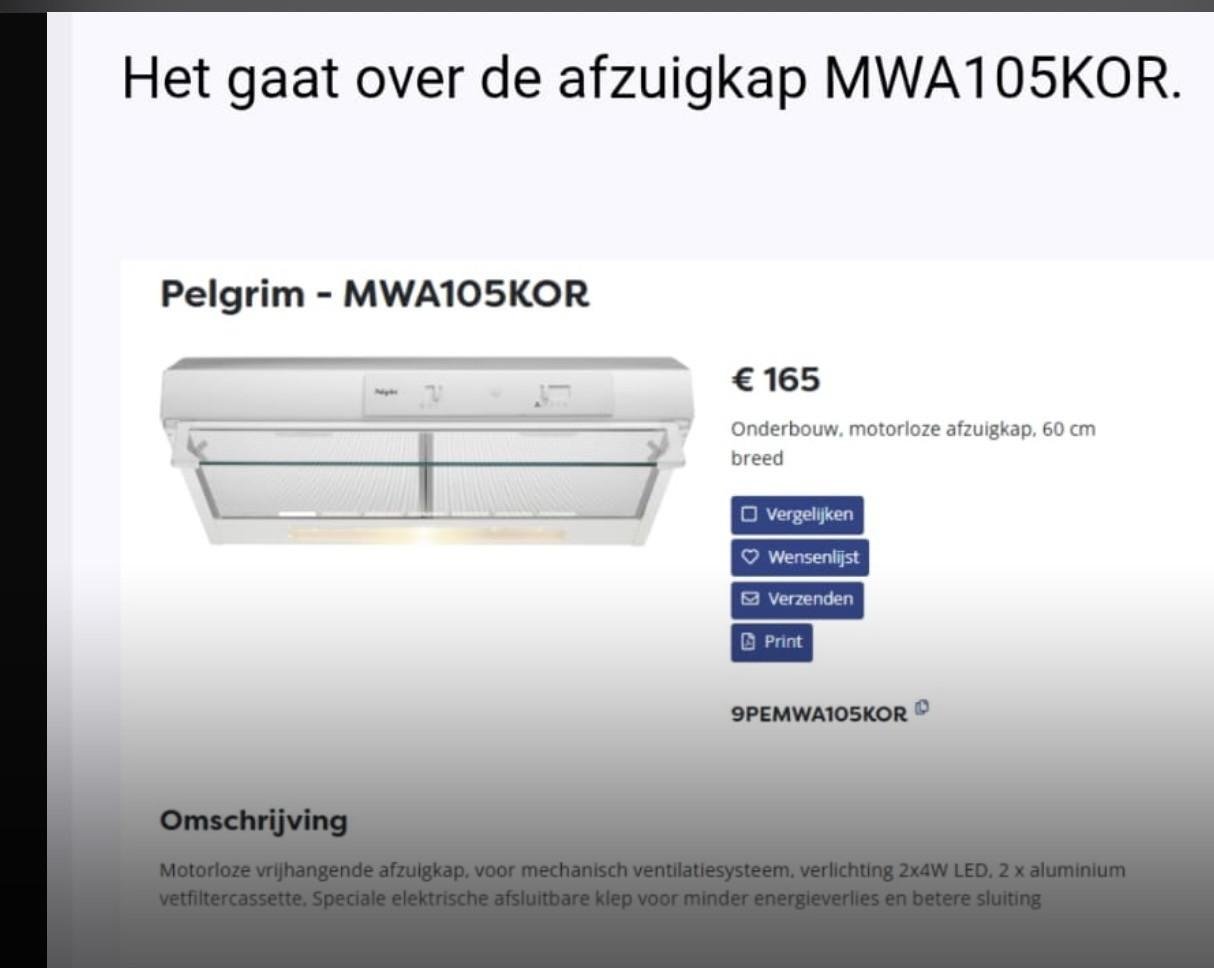 Nieuw in doos motorloze afzuigkap Pelgrim